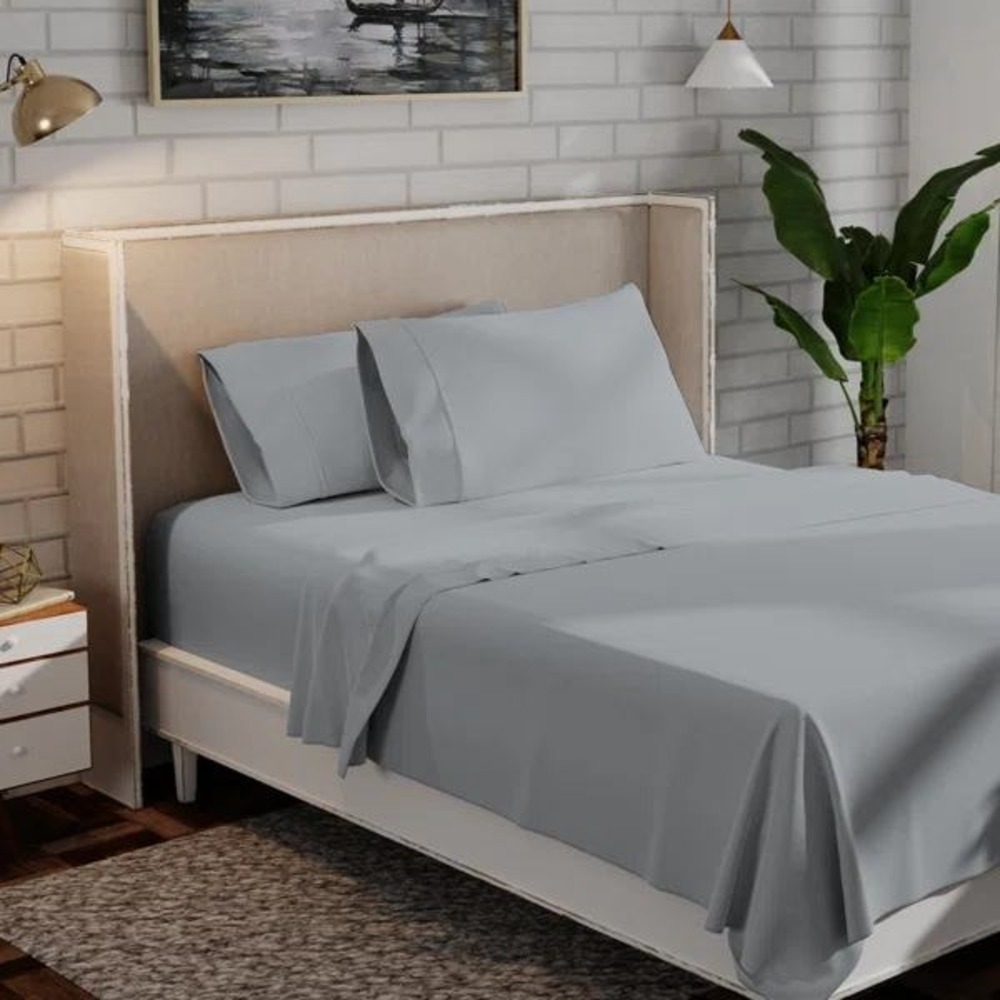 Joie Light Grey 100% Cotton Flat Sheet Solid Neutral Bedding‎ RN 104905
